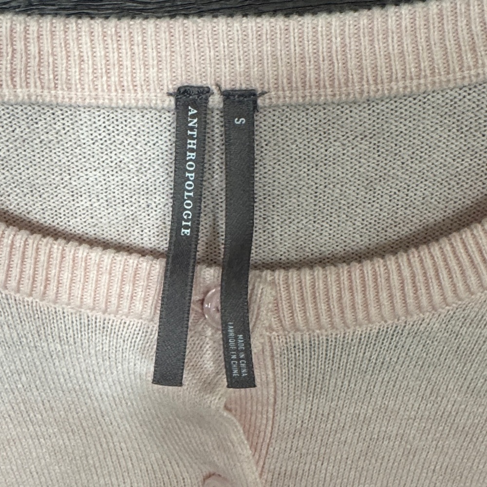 Anthropologie Blush Pink Ribbed-Neck Knit Cardigan - Picture 2 of 10